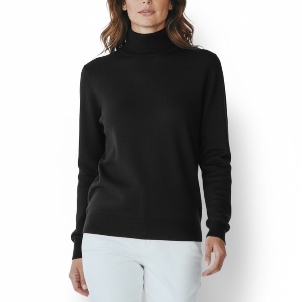 4/$20 Talbots Petites 100% Silk Black Mock Neck Back Button Sweater Vintage PS